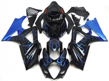 2007-2008 Bleu & Noir Personnalisés Flamme GSXR 1000 Carénage Moto