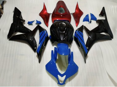 2007-2008 Noir Brillant & Accents Bleus & Rouges CBR600RR Carénage Moto