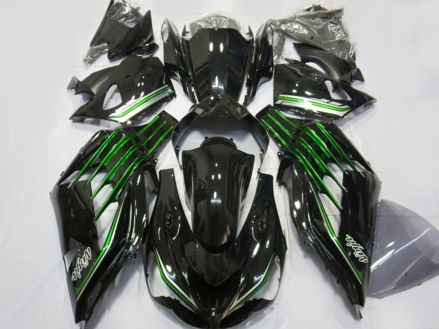 2012-2021 Noir Brillant Avec Vert ZX14R Carénage Moto