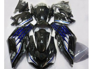 2012-2021 Noir Brillant & Bleu ZX14R Carénage Moto