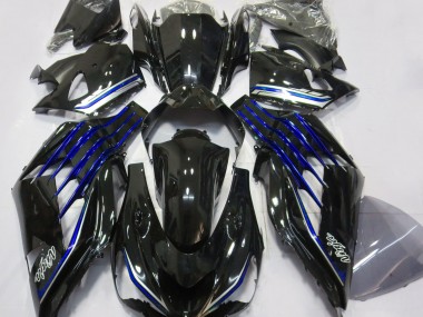 2012-2021 Noir Brillant & Bleu ZX14R Carénage Moto